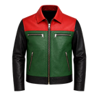 Men’s Retro Colorblock Leather Jacket | Zip Front Racer Style