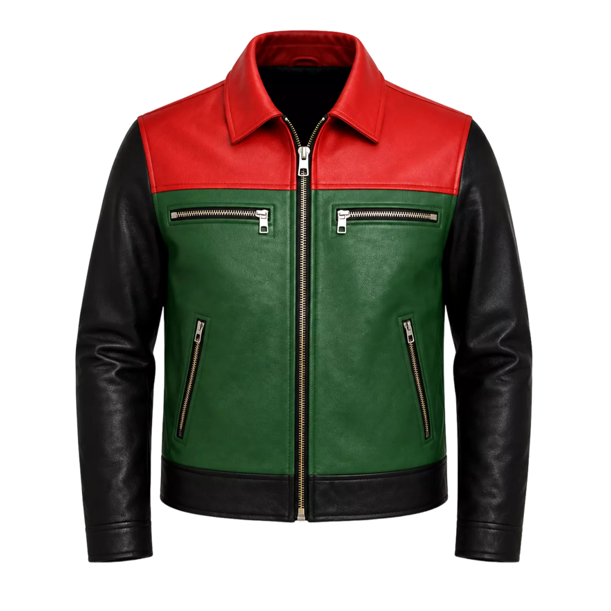 Men’s Retro Colorblock Leather Jacket | Zip Front Racer Style