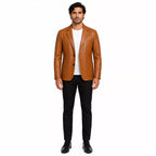 Men's Tan Brown Leather Blazer | Classic Notch Lapel Blazer