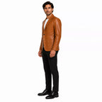 Men's Tan Brown Leather Blazer | Classic Notch Lapel Blazer