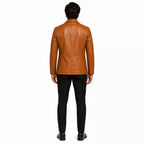 Men's Tan Brown Leather Blazer | Classic Notch Lapel Blazer