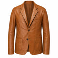 Men's Tan Brown Leather Blazer | Classic Notch Lapel Blazer