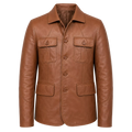 Men’s Tan Brown Leather Safari Blazer Jacket | Button-Up Utility Coat