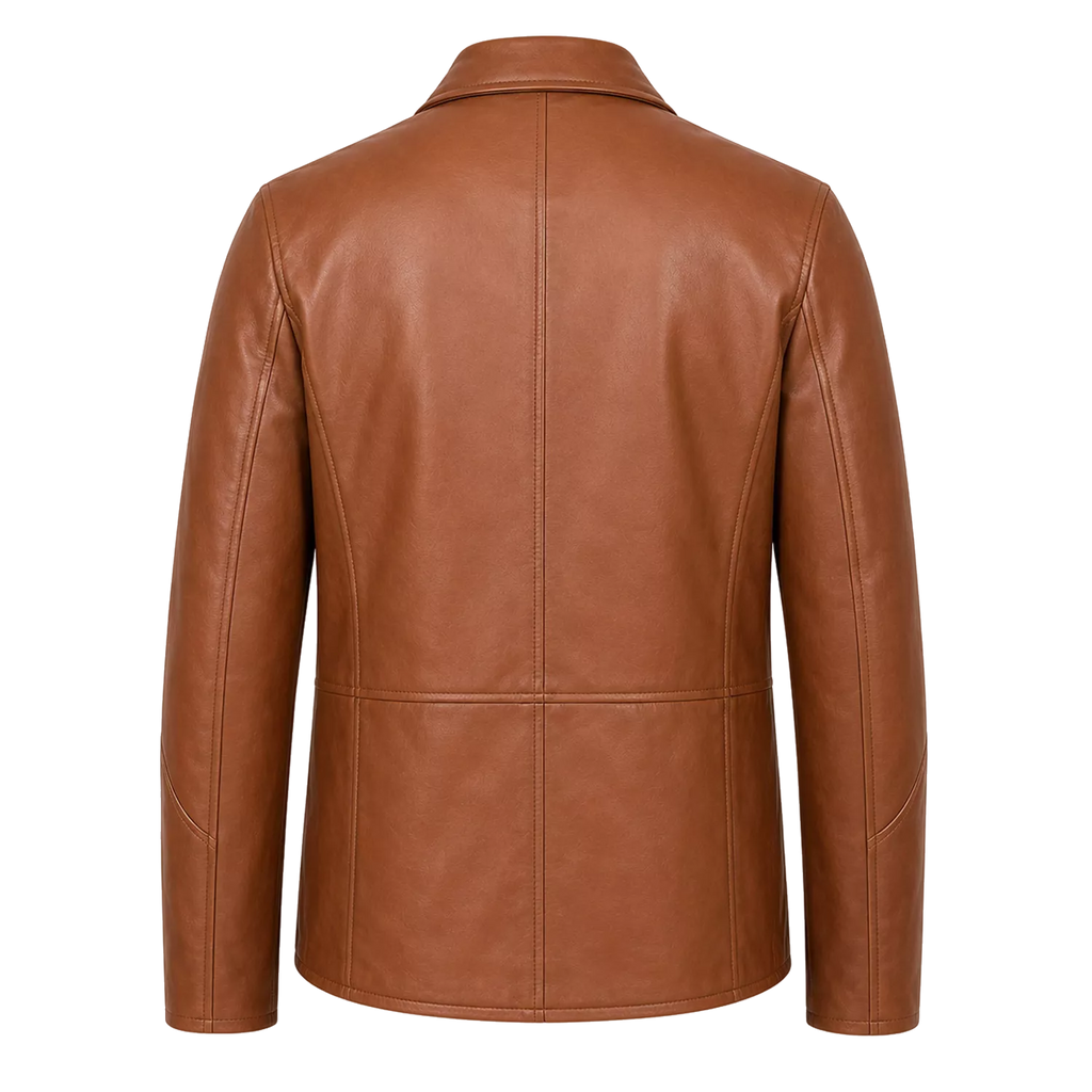 Men’s Tan Brown Leather Safari Blazer Jacket | Button-Up Utility Coat