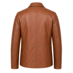 Men’s Tan Brown Leather Safari Blazer Jacket | Button-Up Utility Coat