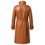 Men’s Tan Brown Leather Trench Coat | Belted Longline Classic Style