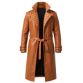 Men’s Tan Brown Leather Trench Coat | Belted Longline Classic Style
