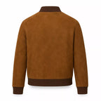 Men’s Tan Brown Suede Bomber Jacket | Ribbed Collar Zip-Up Jacket