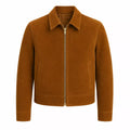 Men’s Tan Brown Suede Trucker Jacket | Zip-Up Collared Casual Jacket