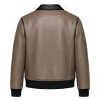 Men’s Taupe Black Leather Bomber Jacket | Zip-Up Casual Jacket