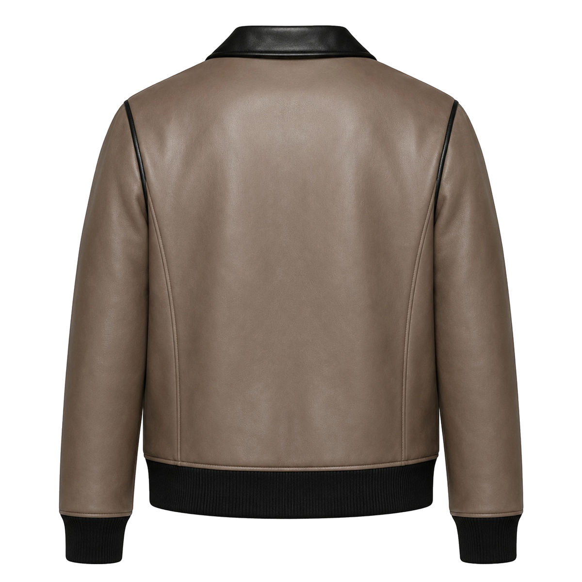 Men’s Taupe Black Leather Bomber Jacket | Zip-Up Casual Jacket