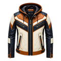Men’s Tri-Color Hooded Leather Biker Jacket | Navy Cream Tan Jacket