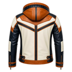 Men’s Tri-Color Hooded Leather Biker Jacket | Navy Cream Tan Jacket
