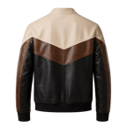 Men’s Tri-Color Leather Bomber Jacket with Zip Front