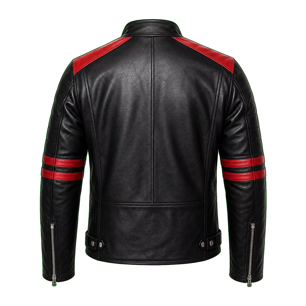 Men’s Two-Tone Leather Biker Jacket | Black Red Moto Racer Style