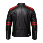 Men’s Two-Tone Leather Biker Jacket | Black Red Moto Racer Style