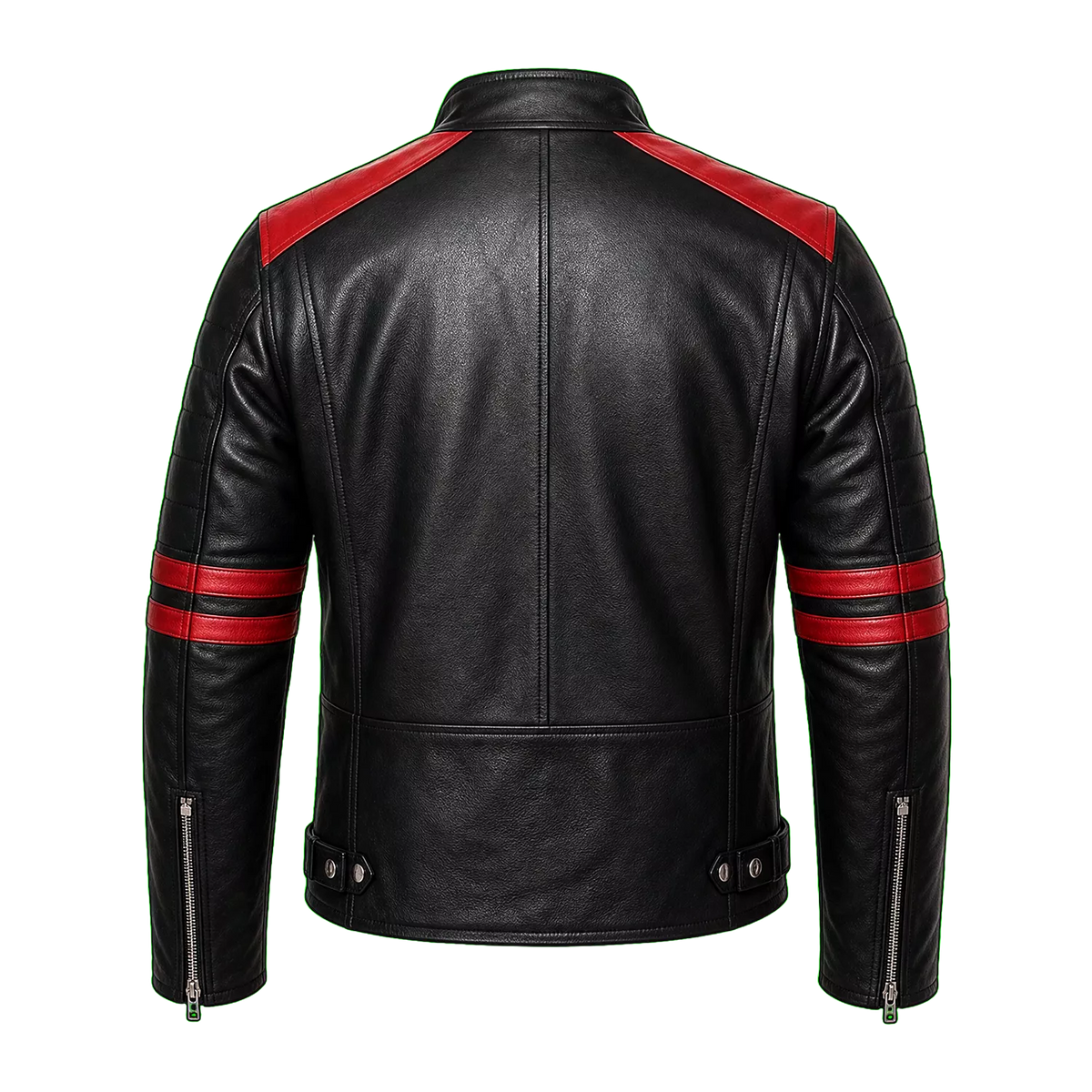 Men’s Two-Tone Leather Biker Jacket | Black Red Moto Racer Style