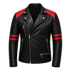 Men’s Two-Tone Leather Biker Jacket | Black Red Moto Racer Style