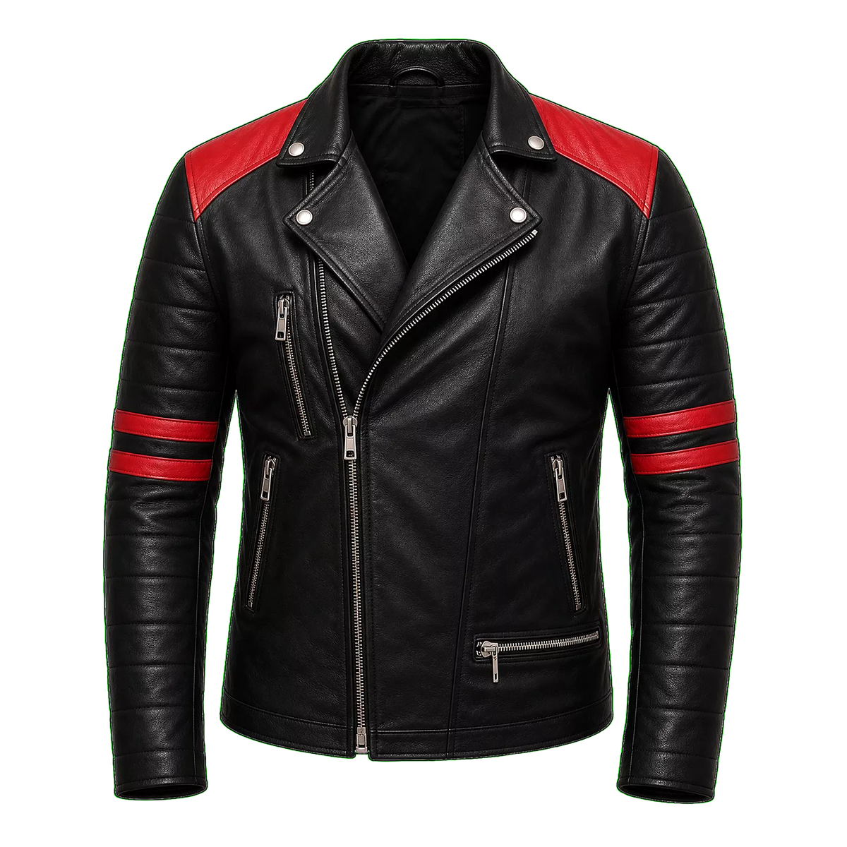 Men’s Two-Tone Leather Biker Jacket | Black Red Moto Racer Style