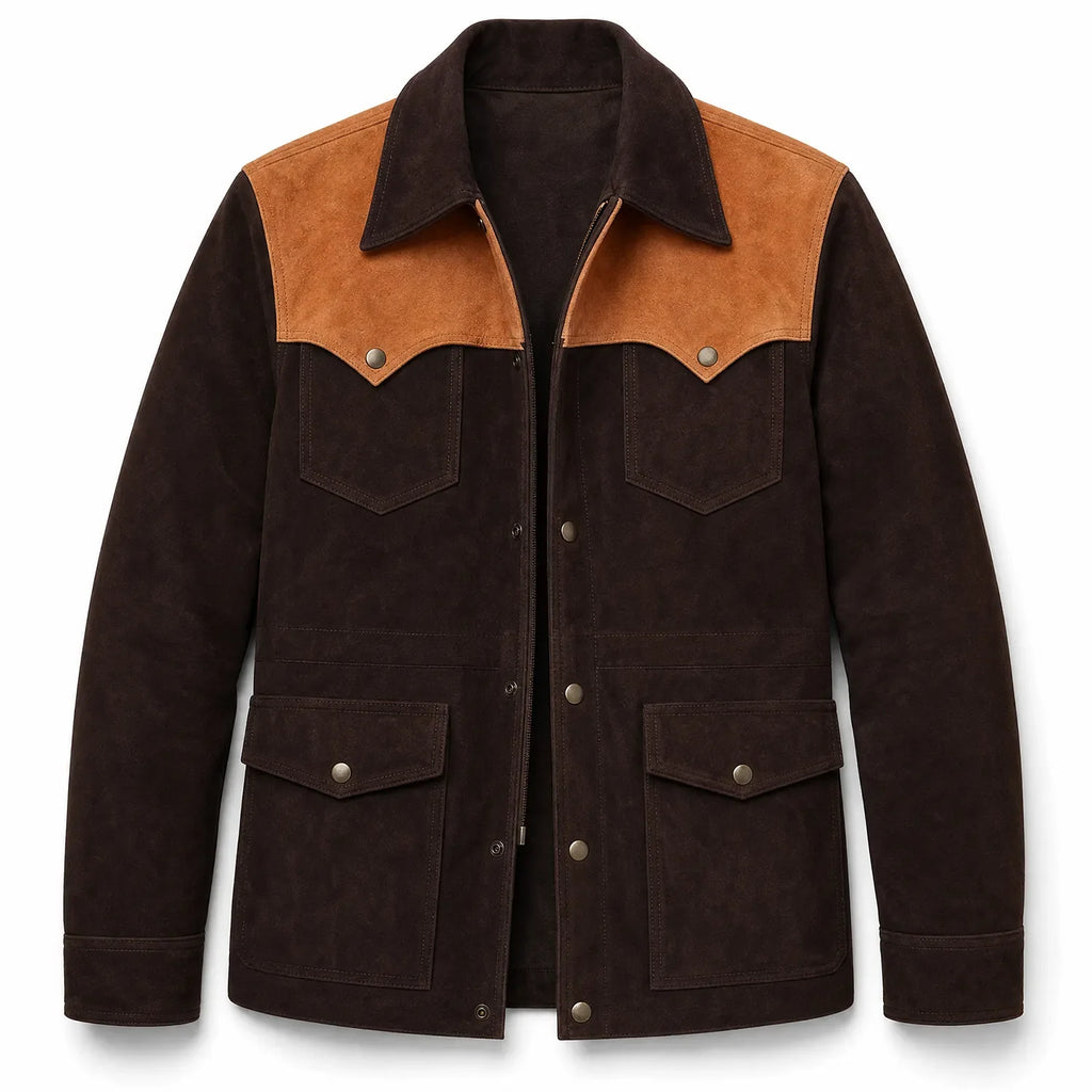 Men’s Two Tone Suede Leather Jacket | Premium Multi Pocket Casual Outerwear