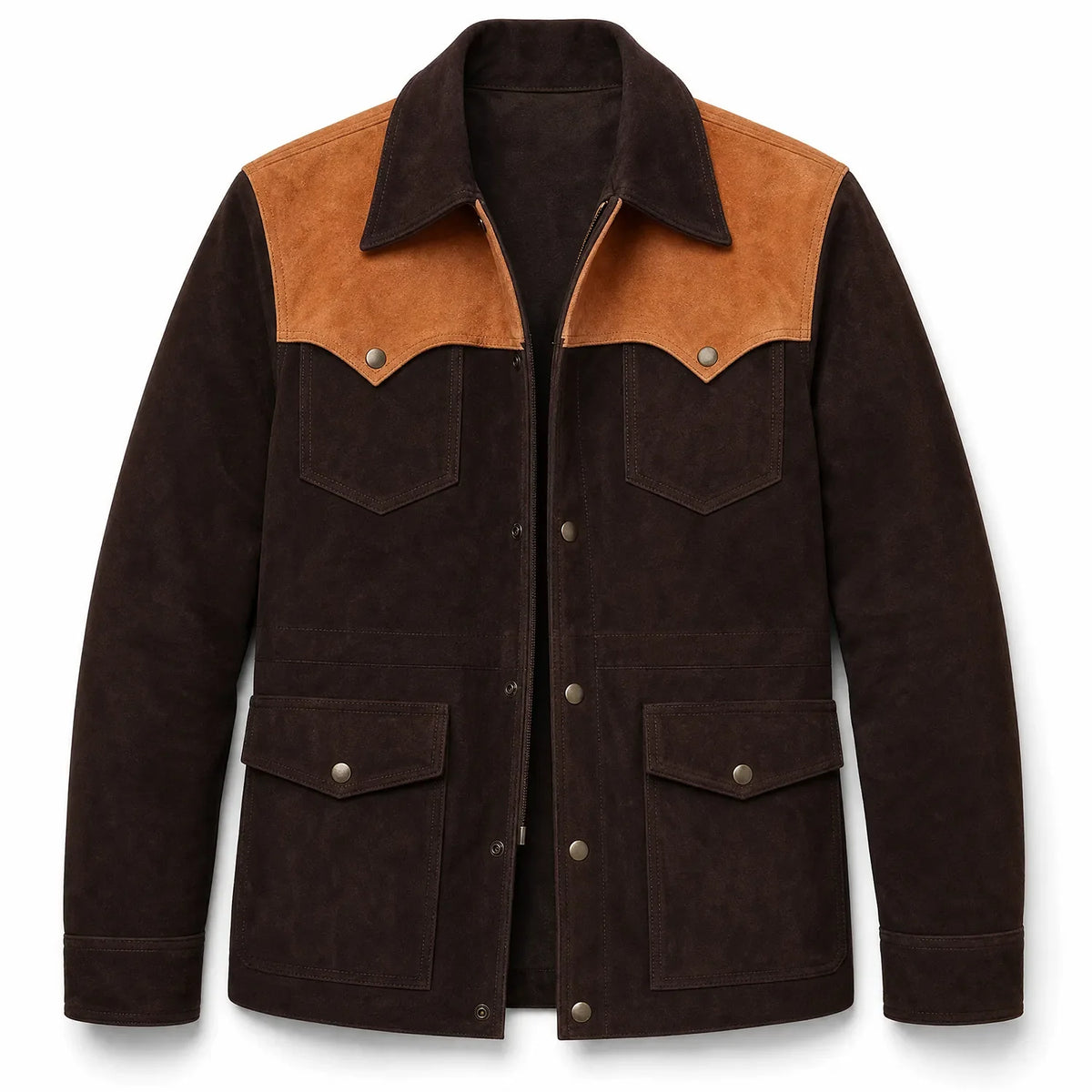Men’s Two Tone Suede Leather Jacket | Premium Multi Pocket Casual Outerwear