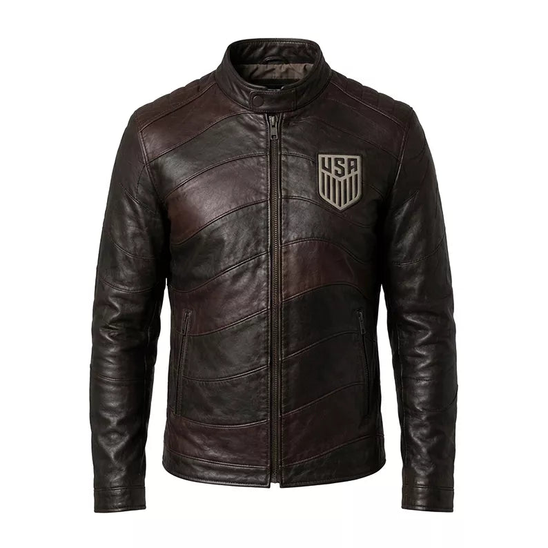 Men’s USA Soccer-Inspired Dark Brown Leather Jacket | Cafe Racer Biker Jacket