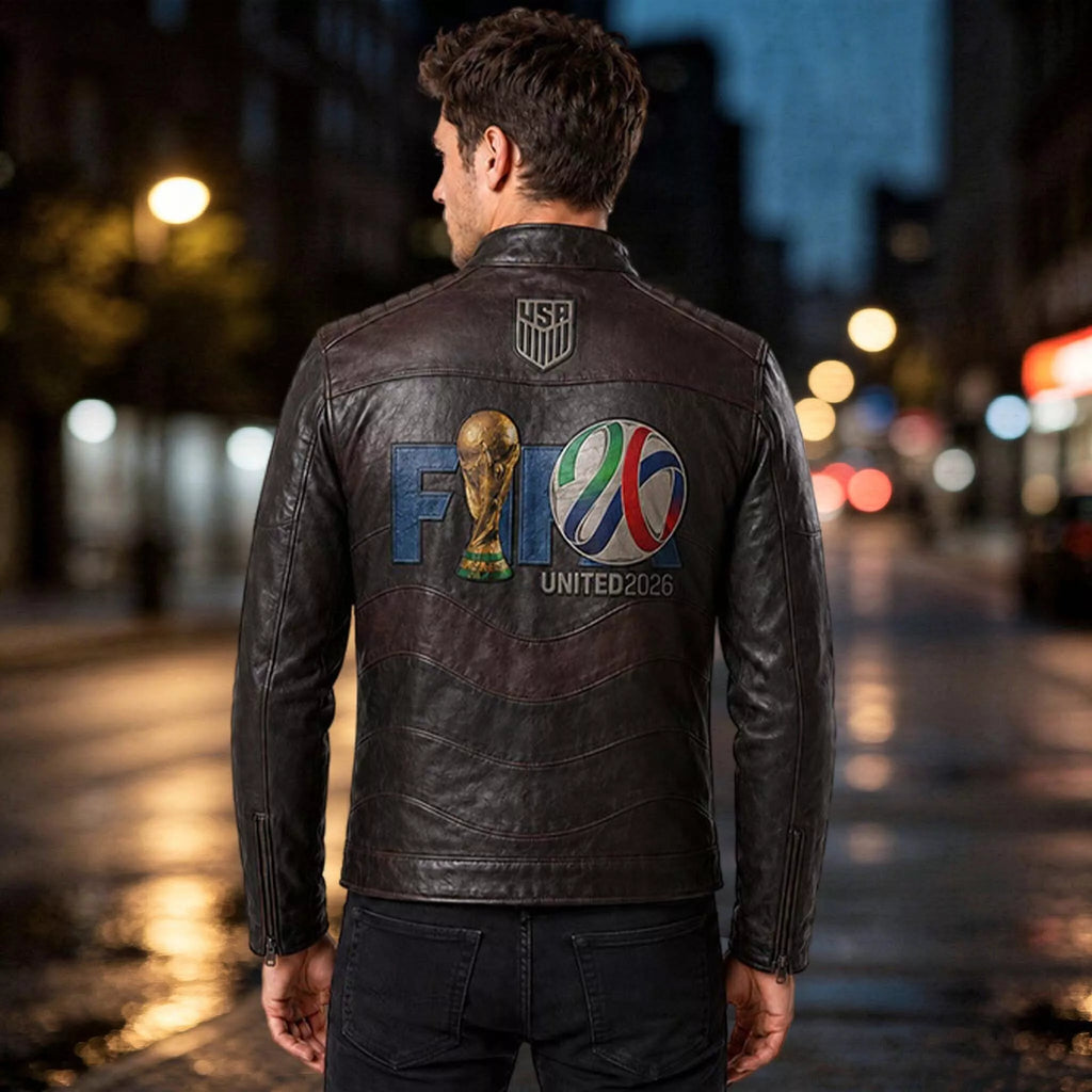 Men’s USA Soccer-Inspired Dark Brown Leather Jacket | Cafe Racer Biker Jacket