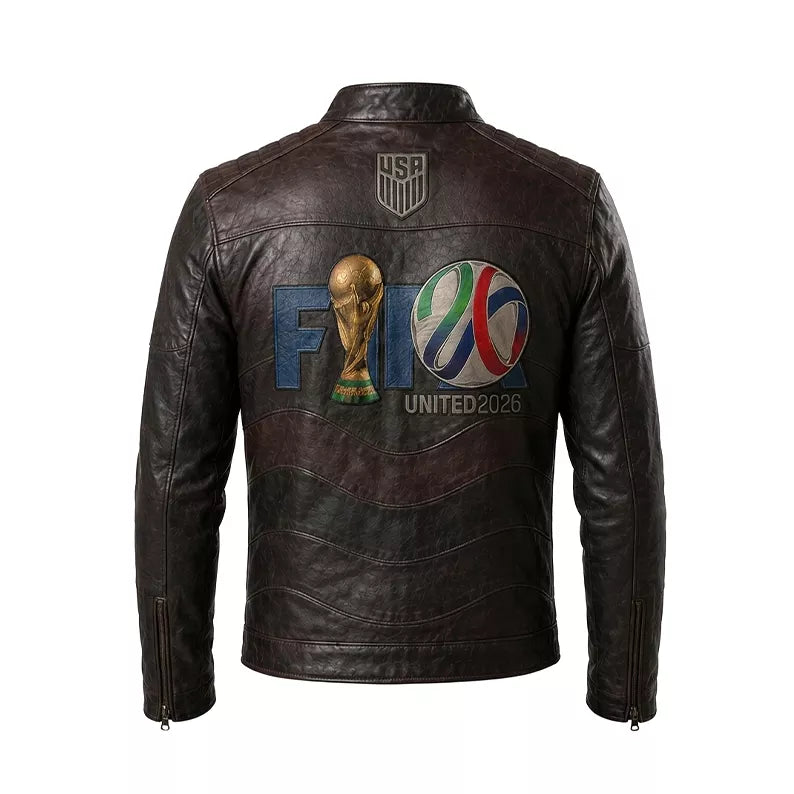 Men’s USA Soccer-Inspired Dark Brown Leather Jacket | Cafe Racer Biker Jacket
