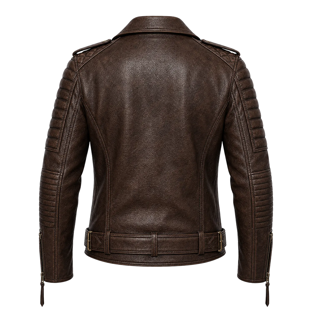 Men’s Vintage Brown Belted Leather Biker Jacket | Marlon Brando Inspired