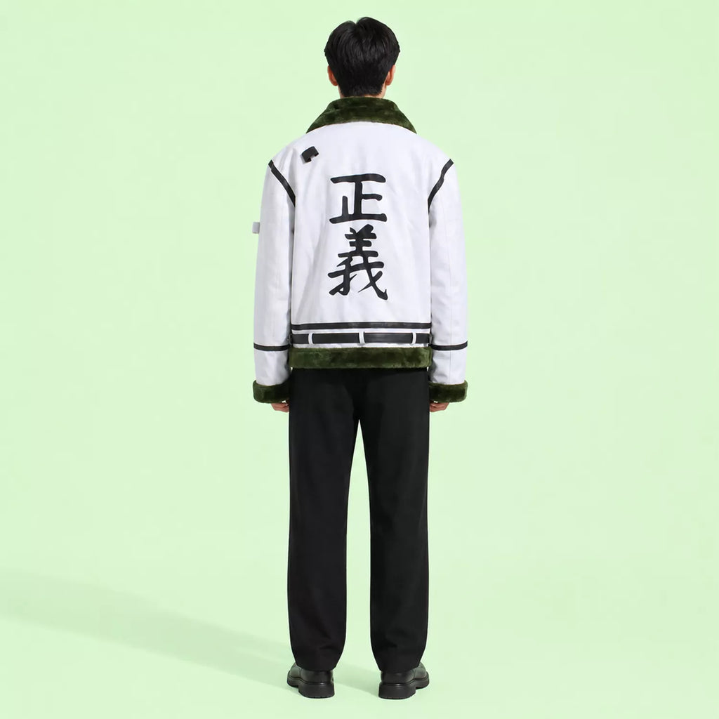 Men’s White Green Shearling Leather Jacket | Aviator Style Winter Jacket