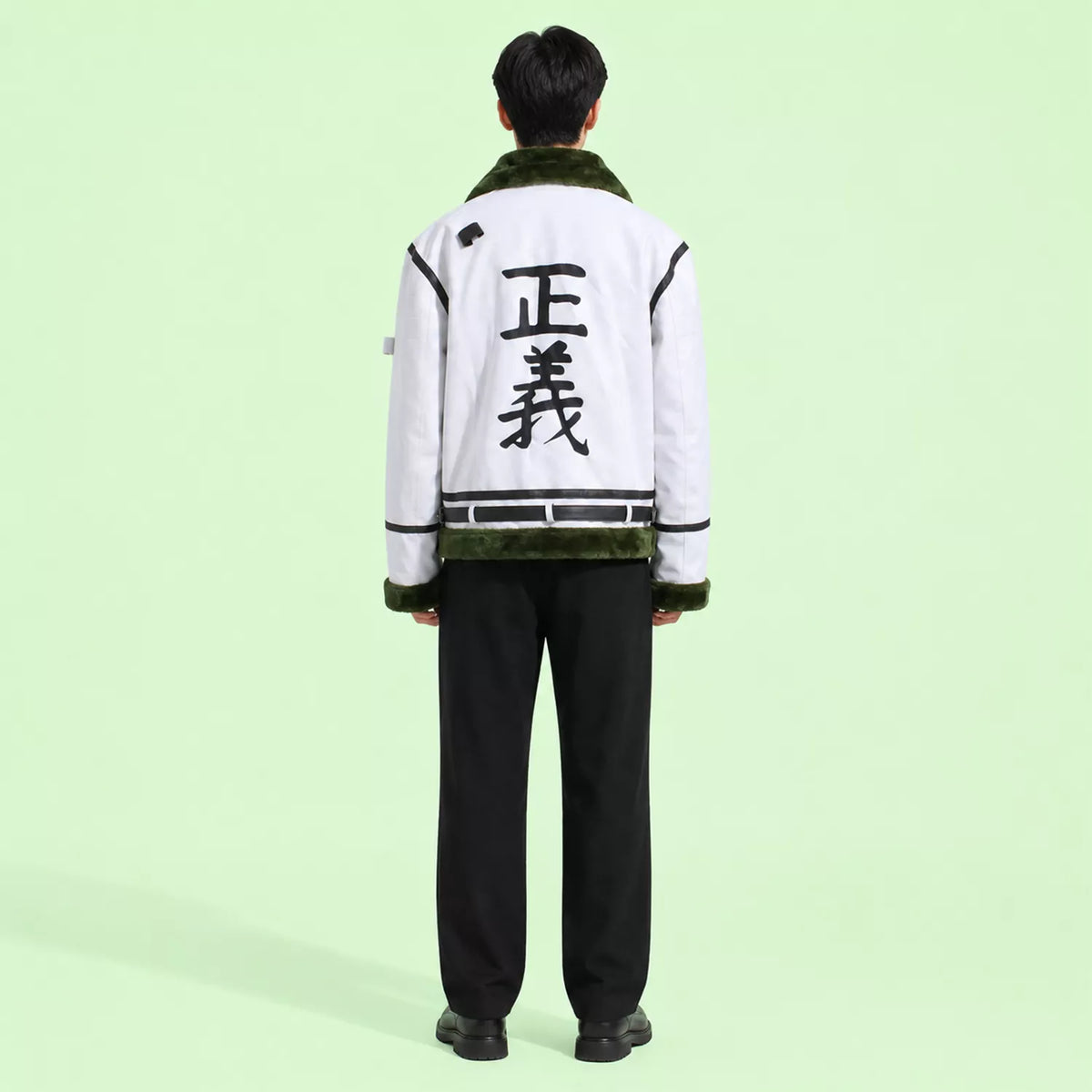 Men’s White Green Shearling Leather Jacket | Aviator Style Winter Jacket