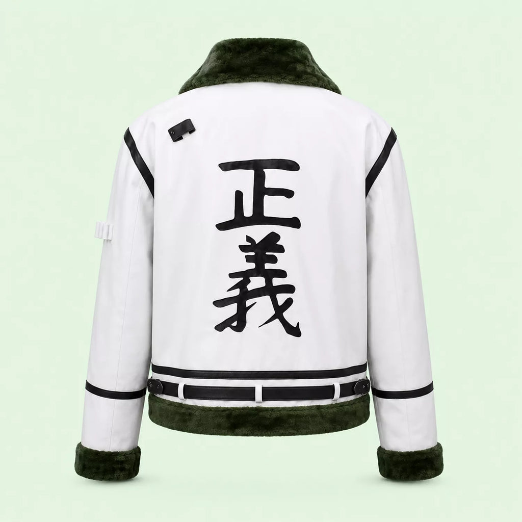 Men’s White Green Shearling Leather Jacket | Aviator Style Winter Jacket