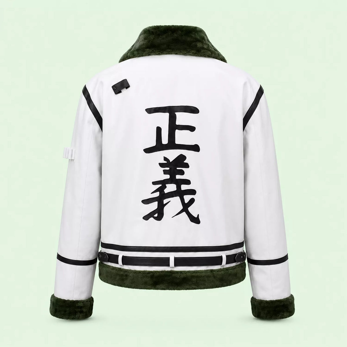 Men’s White Green Shearling Leather Jacket | Aviator Style Winter Jacket