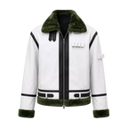 Men’s White Green Shearling Leather Jacket | Aviator Style Winter Jacket