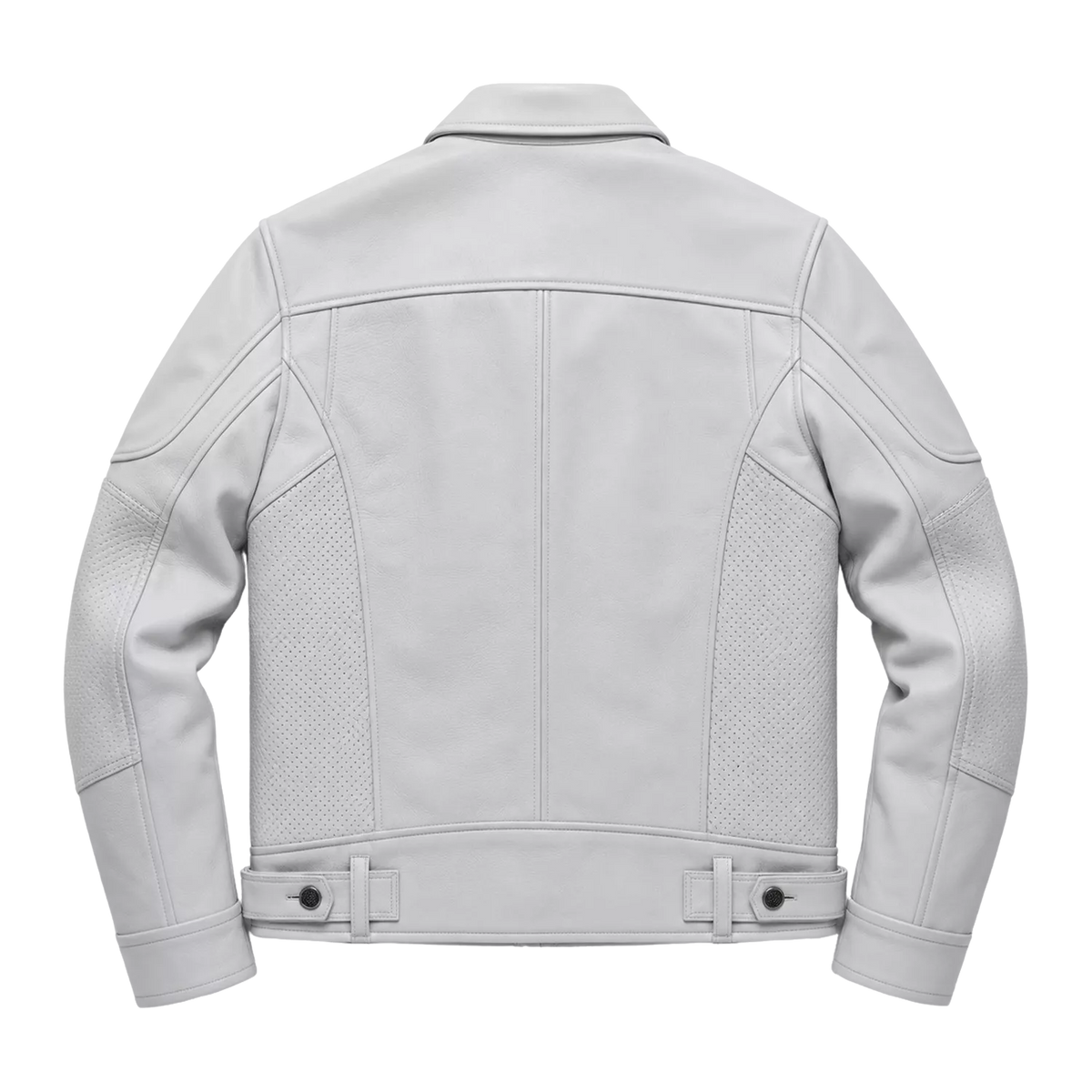 Men’s White Utility Leather Biker Jacket | Zip-Up Moto Jacket