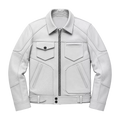 Men’s White Utility Leather Biker Jacket | Zip-Up Moto Jacket