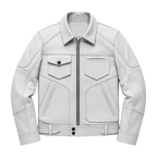 Men’s White Utility Leather Biker Jacket | Zip-Up Moto Jacket