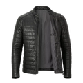 Men's Black Quilted Vintage Leather Puffer Biker Jacket
