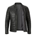 Men's Black Quilted Vintage Leather Puffer Biker Jacket