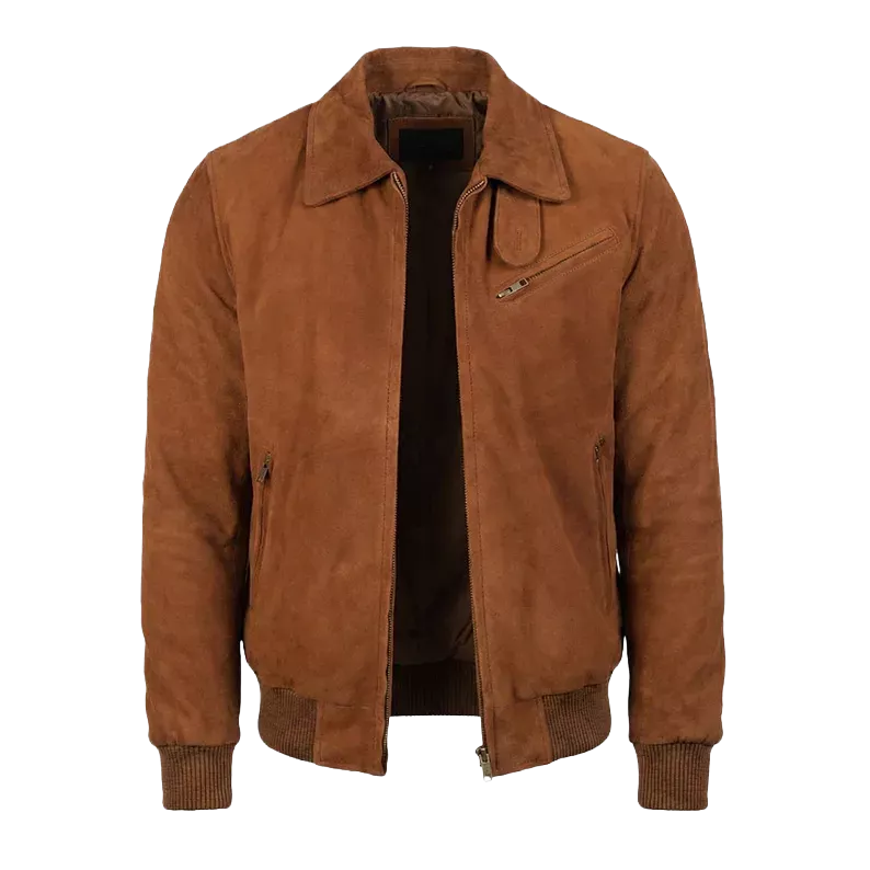 Men’s Chocolate Suede Bomber Jacket - Premium Goatskin Suede