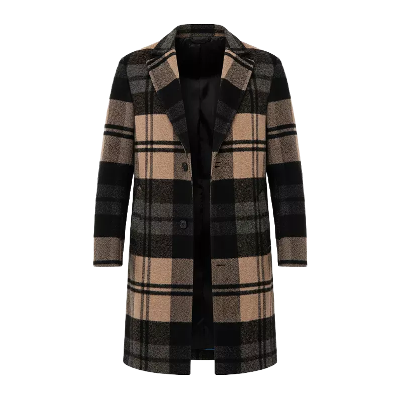 Women’s Beige Black Plaid Long Coat | Classic Check Overcoat