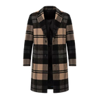 Women’s Beige Black Plaid Long Coat | Classic Check Overcoat