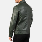 Men’s Olive Green Leather Jacket | Classic Casual Zip Style