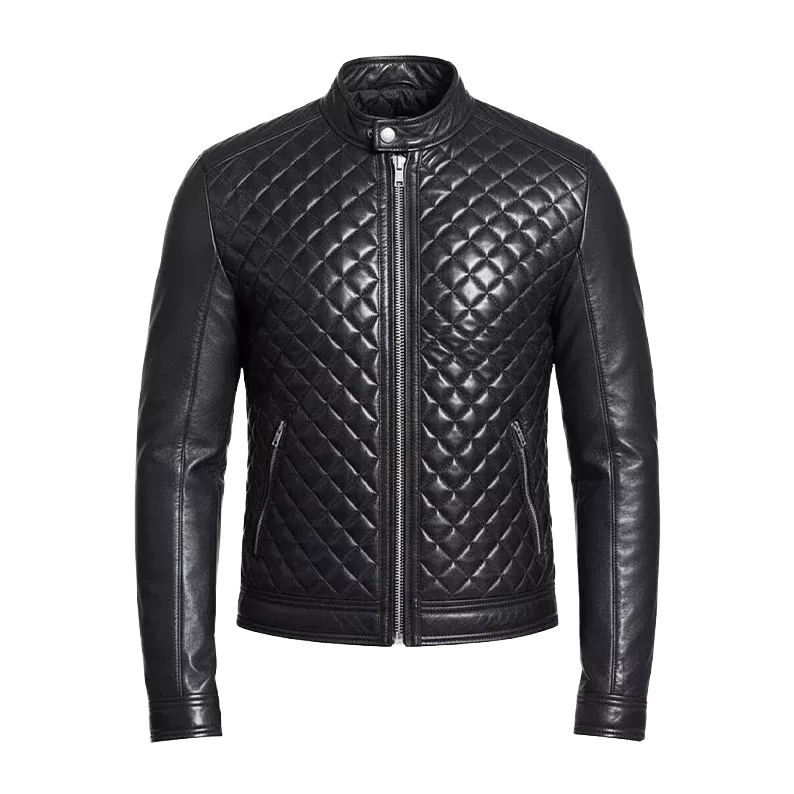 Men's Quilted PU Leather Jacket – Slim Fit Biker Style Zip Up Outerwear