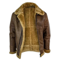 Men's Brown RAF Shearling Leather Jacket | Faux Sheepskin Lined Winter Coat