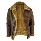Men's Brown RAF Shearling Leather Jacket | Faux Sheepskin Lined Winter Coat