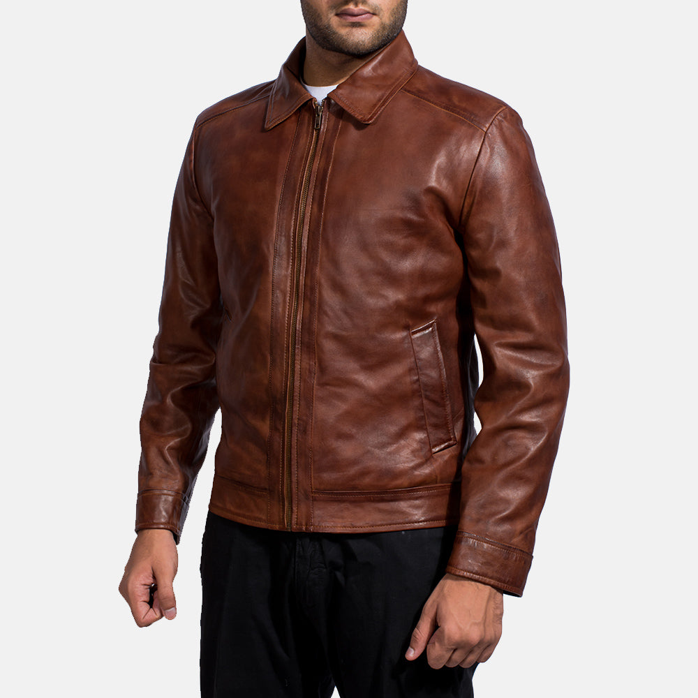 Men’s Brown Leather Jacket | Classic Casual Zip Style