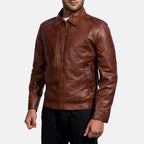 Men’s Brown Leather Jacket | Classic Casual Zip Style