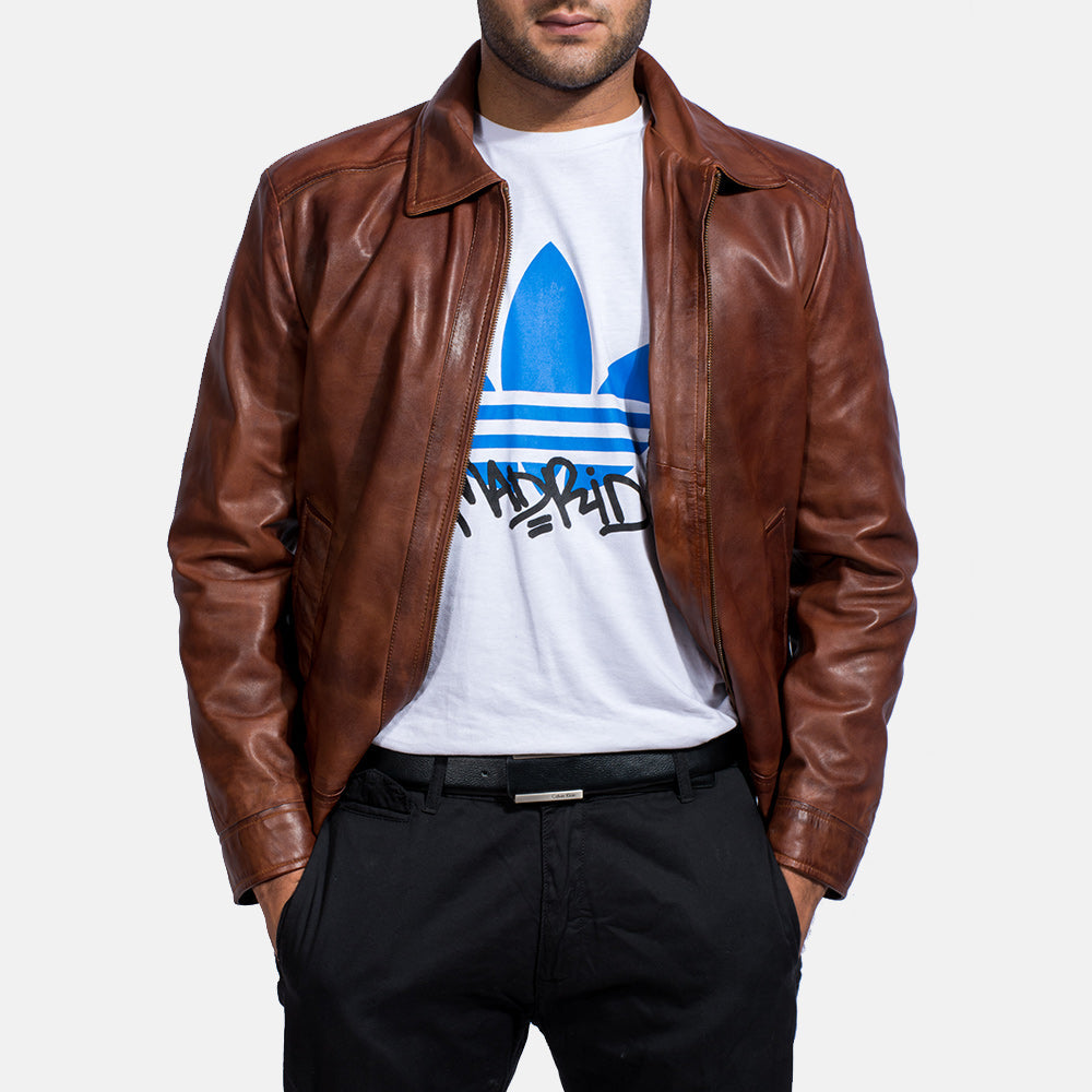 Men’s Brown Leather Jacket | Classic Casual Zip Style