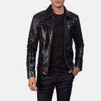 Men’s Black Leather Jacket | Classic Casual Zip Style